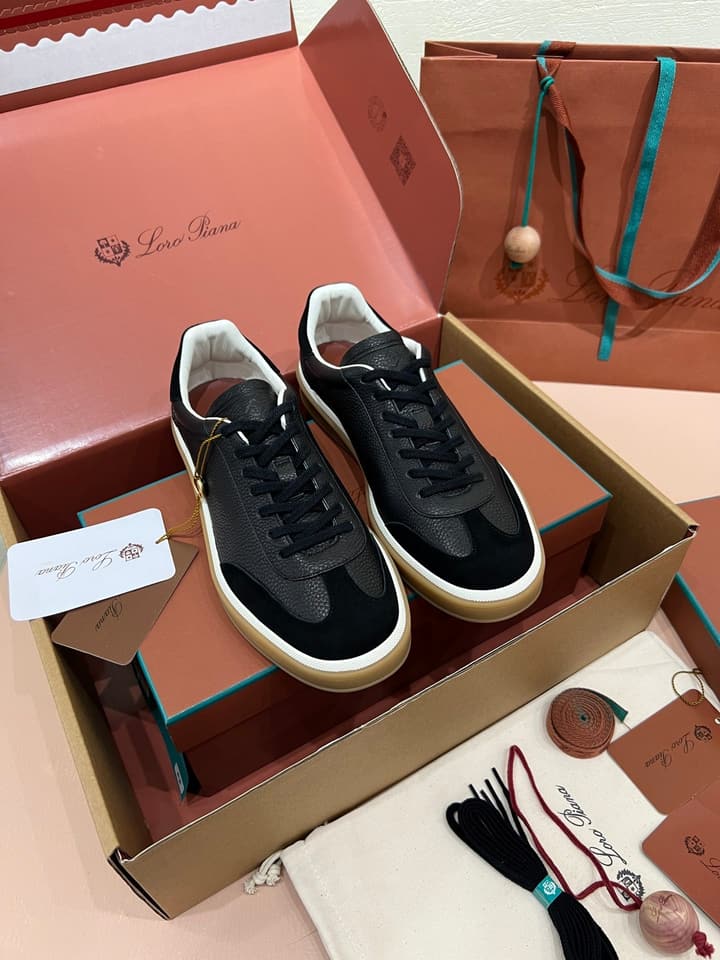 Loro Piana LP Tennis Walk Unisex Sneakers in Black Leather