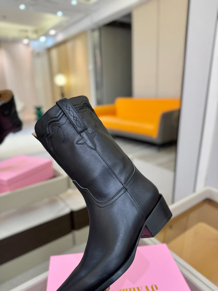 Paris Texas Western Ankle Boots in Embossed Black
