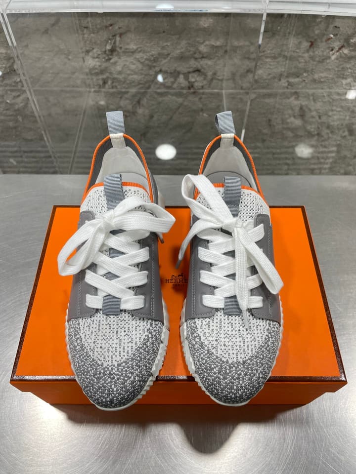 Hermès Sport Sneakers – Iconic Orange Edge in Black Knit With Black Laces