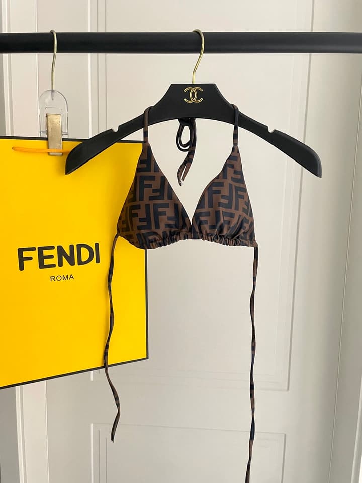 Fendi Versatile One-Piece Bikini Swimsuit in Brown Ff Logo Bikini