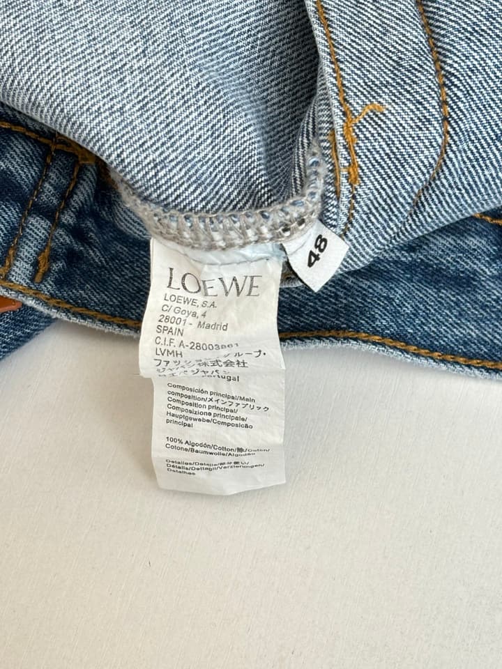 Loewe Embroidered Washed Distressed Denim Jacket in Washed Black