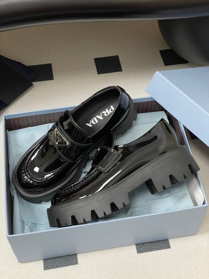 Prada Thick-Soled Platform Loafers – 25FW in Deep Gloss Black