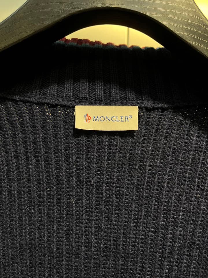 Moncler Knitted Patchwork Stand-Collar Jacket in Dark Brown