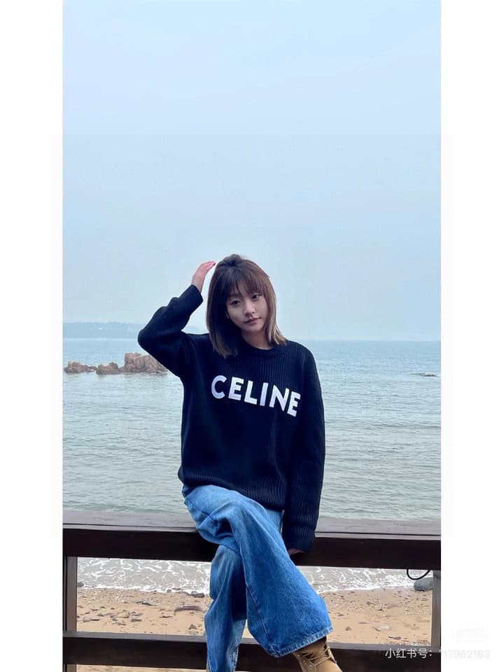 Celine Classic Embroidered Crewneck Sweater in Army Green