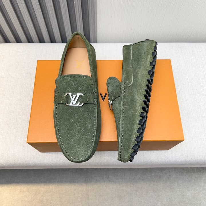 Louis Vuitton Pebbled Leather Driving Shoes in Black Textured Leather