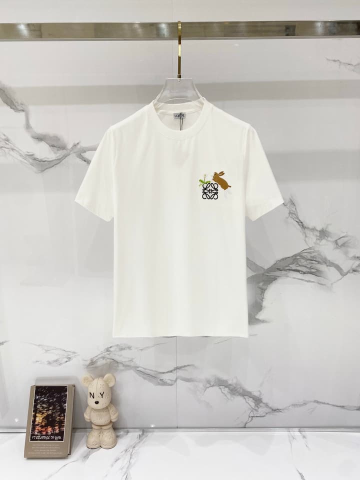 Loewe Rabbit Embroidery Mercerized Cotton T-Shirt in Black