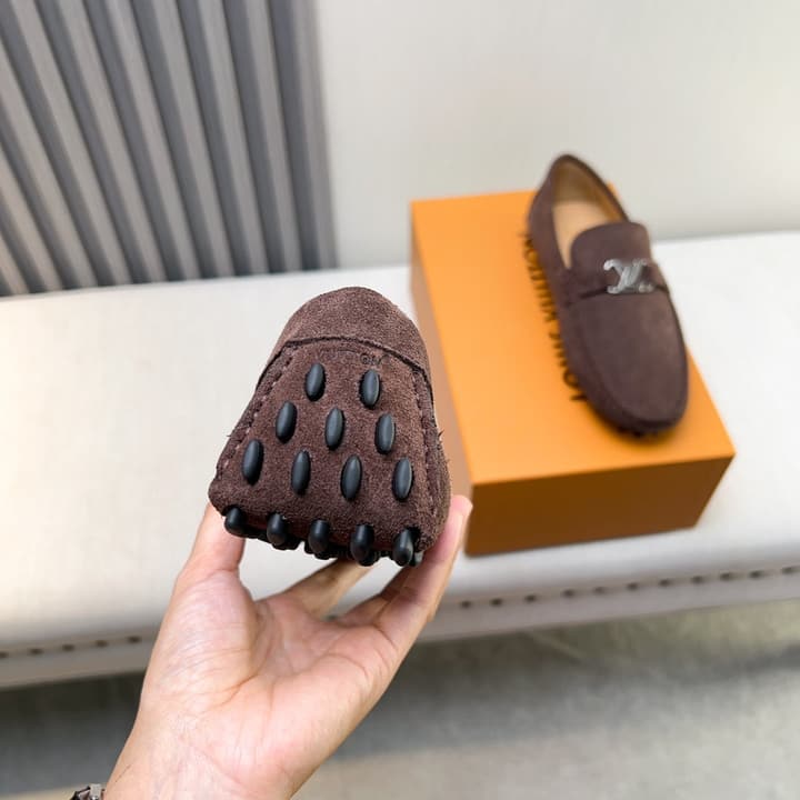 Louis Vuitton Pebbled Leather Driving Shoes in Black Smooth Leather