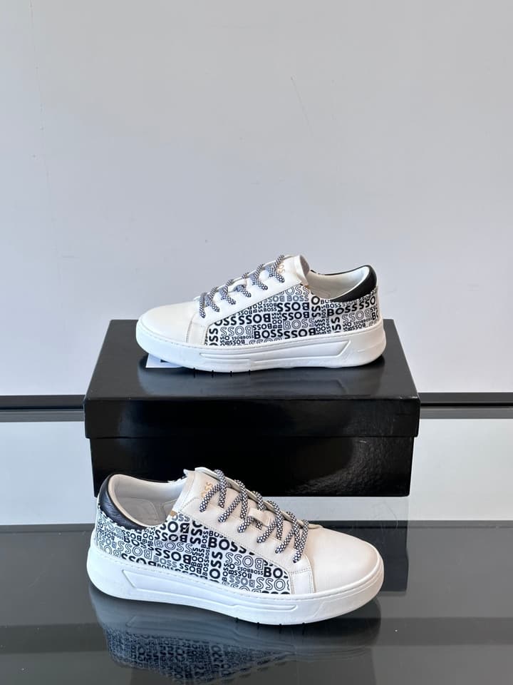 Boss Italian-Made Cupsole Sneakers in Black Patterned