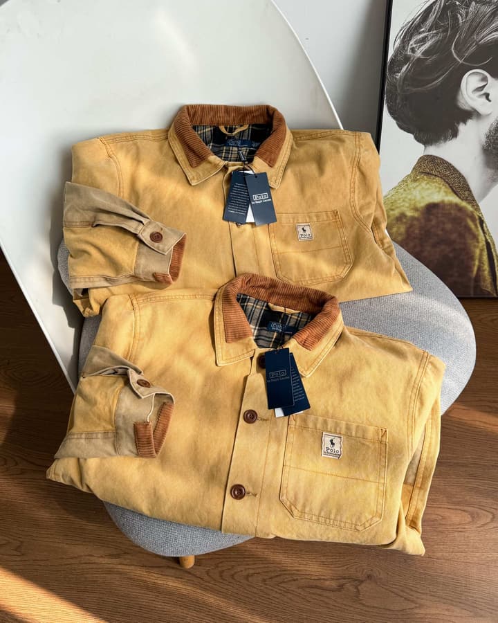 Ralph Lauren Barn Washed Distressed Jacket – 2025 Spring New in Classic Mustard Tan