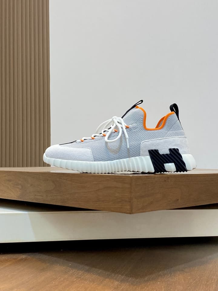Hermès Suede and Denim Canvas Sneakers in Black And White