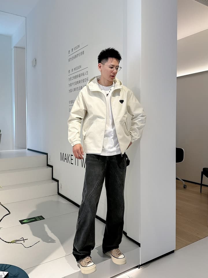 Prada Italian Fabric Jacket – 2025 New Collection in Cream Hooded Jacket