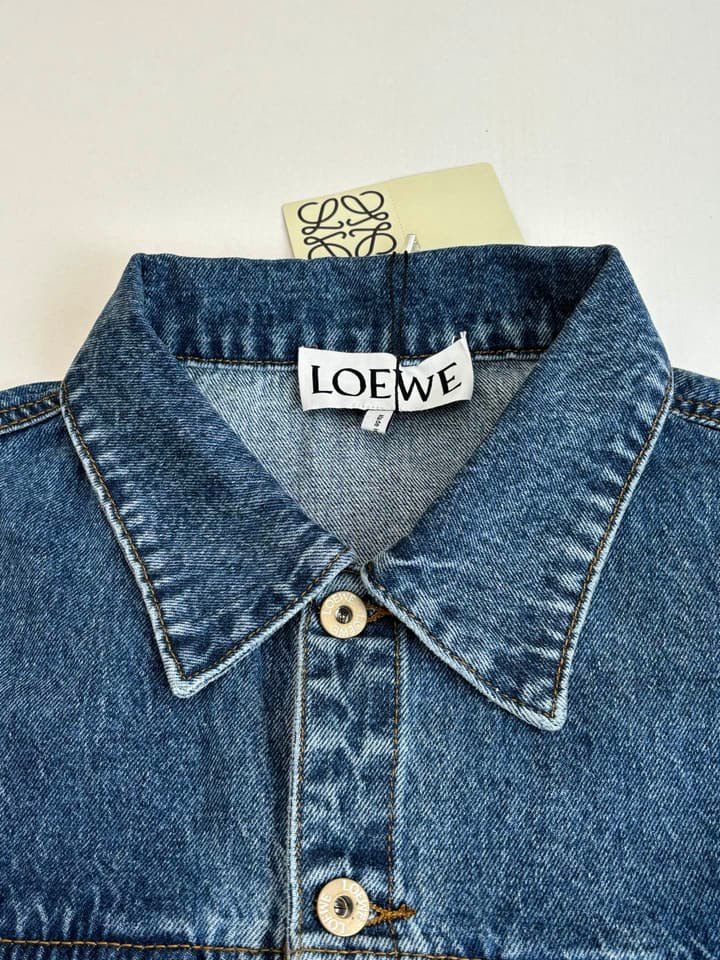 Loewe Embroidered Washed Distressed Denim Jacket in Washed Black
