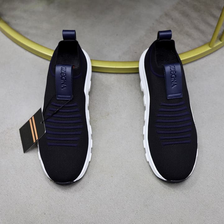 Zegna Flyknit Sneakers in Solid Black Knit