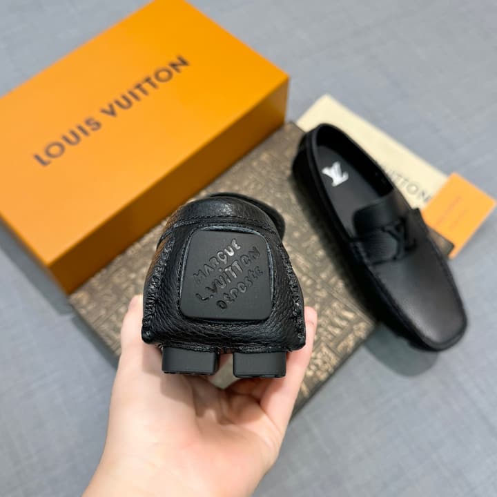 Louis Vuitton Men's Grained Leather Driving Shoes in Dark Gunmetal Hardware