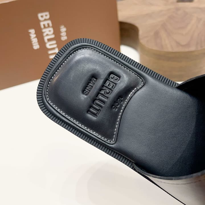 Berluti Hand-Painted Calfskin Slippers in Matte Black