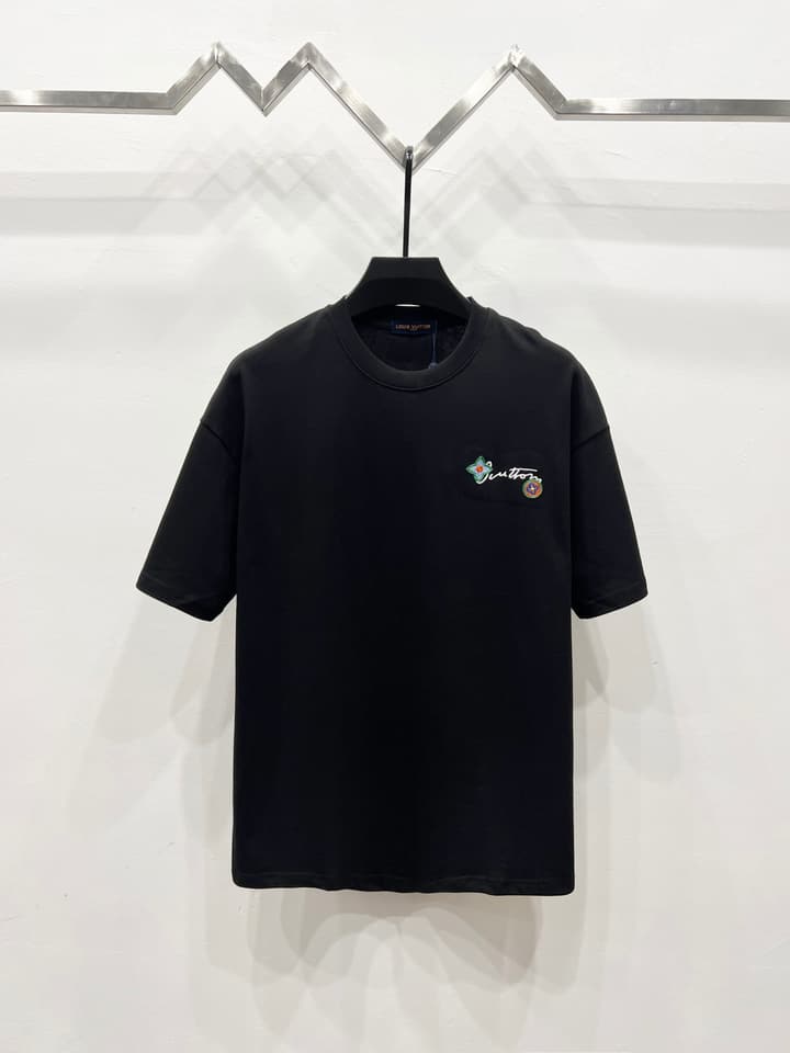 Louis Vuitton Embroidered Floral Logo T-Shirt – 25SS Collection in Classic Black