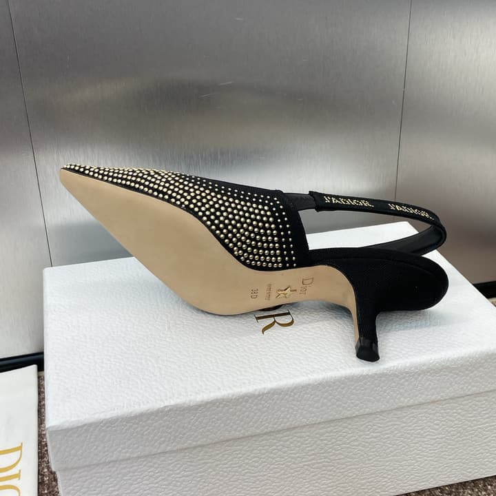 Dior J'Adior Rivet Heeled Sandals – 2024SS in Black Glitter Toe Slingback