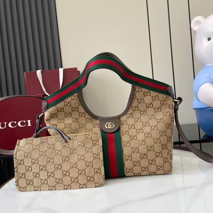 Gucci Giglio Small GG Canvas Tote Bag – 2026 Early Spring Collection in Beige And Dark Brown GG Canvas