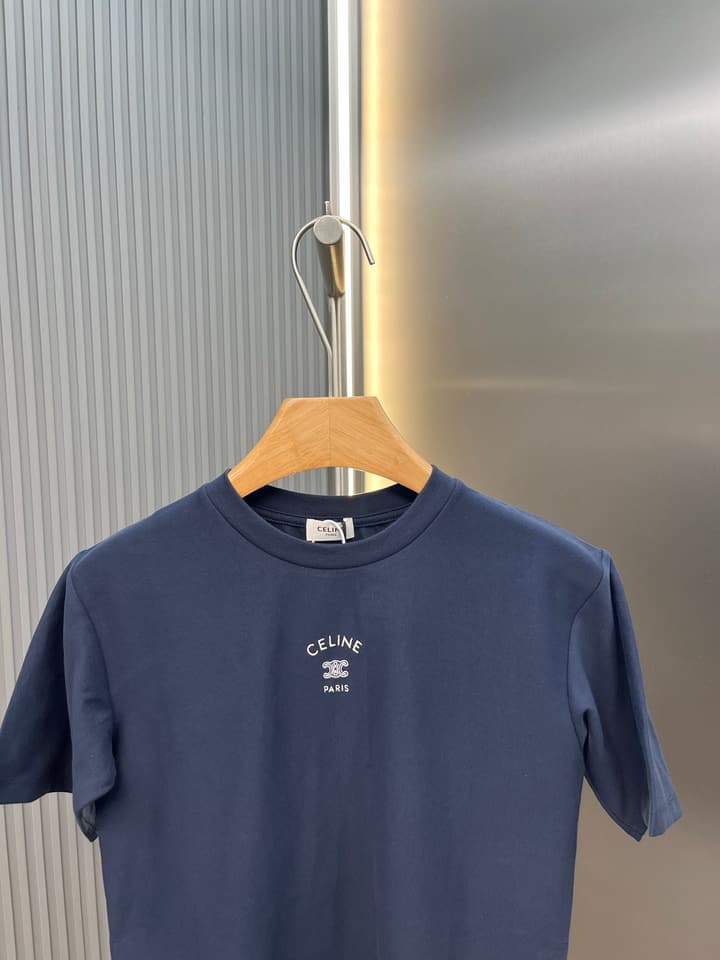 Celine Triomphe Embroidered Loose T-Shirt in Grey