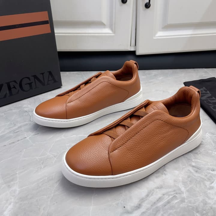 Zegna Triple Stitch Low-Top Sneakers in Navy Blue
