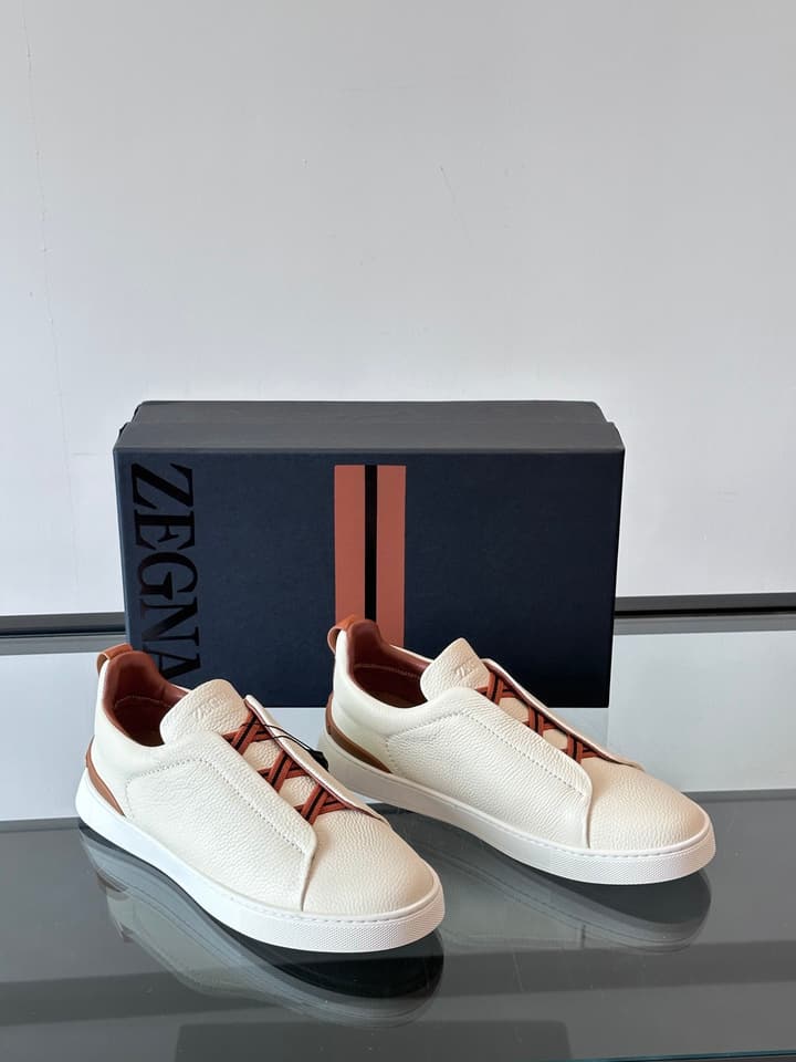Zegna Men's Low-Top Leather Sneakers in Black & White