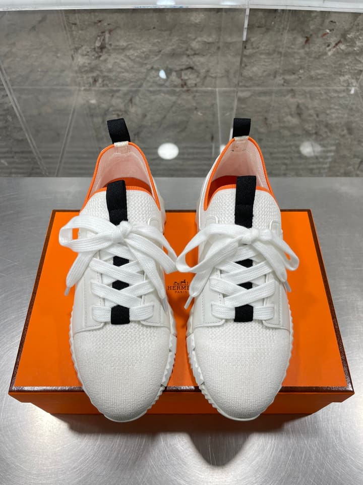 Hermès Sport Sneakers – Iconic Orange Edge in Black Knit With Black Laces