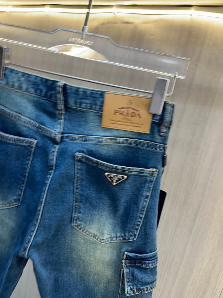 Prada Men's Washed Denim Jeans – 2025 Collection in Solid Black