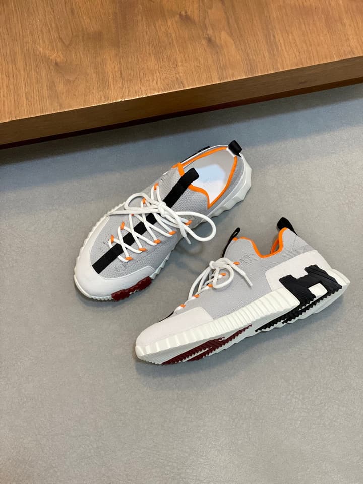Hermès Suede and Denim Canvas Sneakers in Black And White