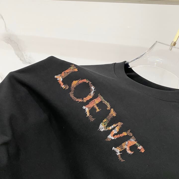 Loewe Rainbow Logo Embroidered Cotton T-Shirt in Classic Black