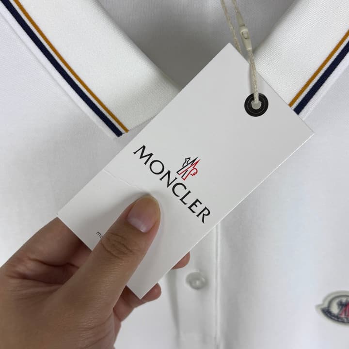 Moncler Classic Striped Collar Embroidered Long Sleeve Polo Shirt – Spring/Autumn Collection in Black With White Tipping (hanger)