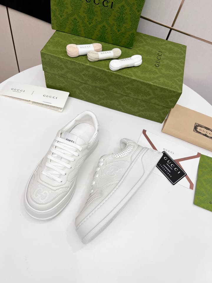 Gucci Chunky Lightweight Platform Sneakers in White Embossed Leather Sneaker