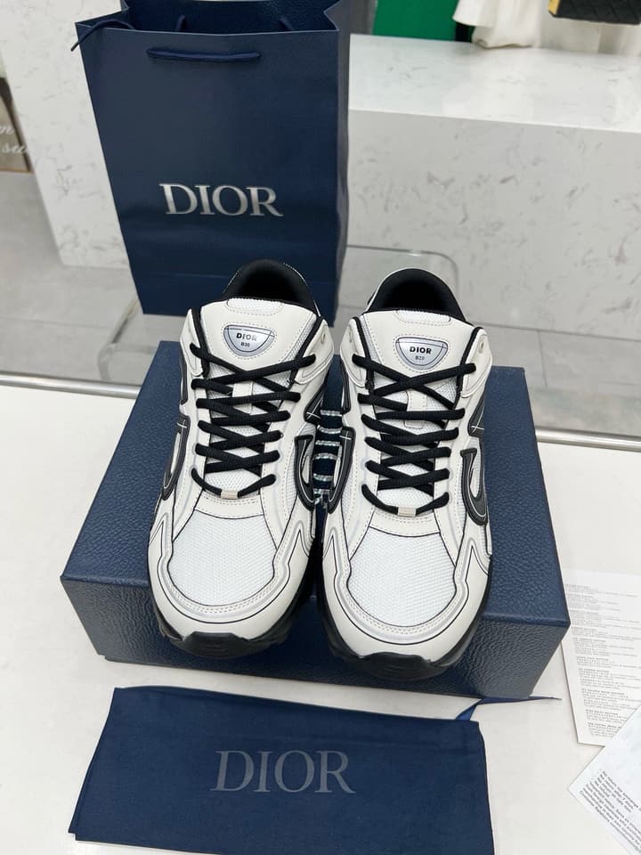 Dior B30 Unisex Mesh and Leather Sneakers in Navy Blue And Grey