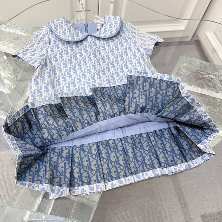 Dior Kids Monogram Pleated Dress Sibling Set – 2026SS – Kids Collection in Light Blue Monogram