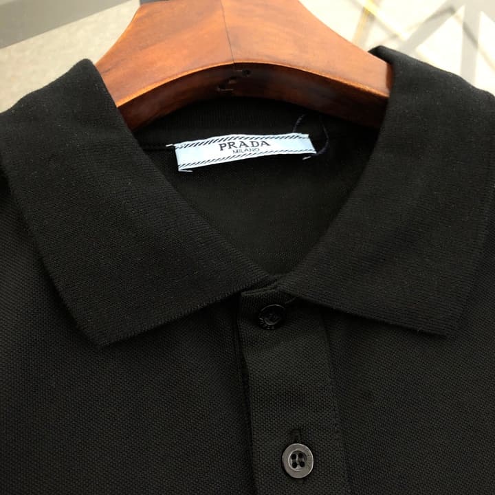 Prada Embroidered Triangle Logo Polo Shirt – 2026SS in Black