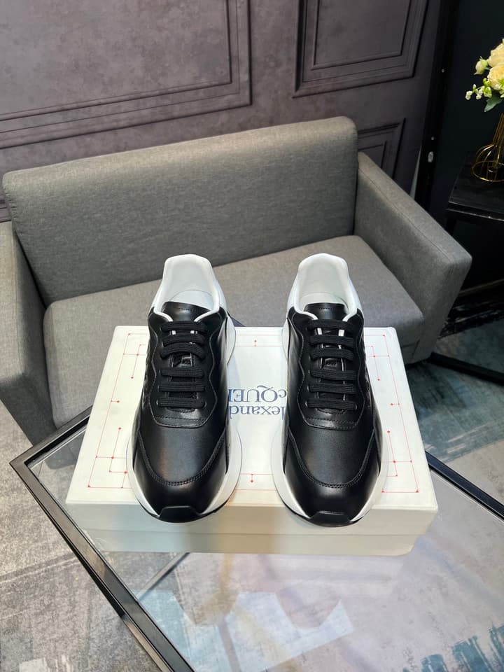 Alexander McQueen White Silk Leather Platform Sneakers in Black