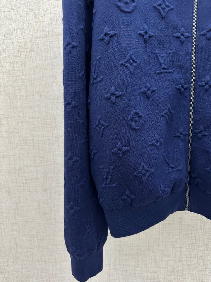 Louis Vuitton Monogram Embossed Zip-Up Sweatshirt – SS26 in Deep Blue Monogram Zip Jacket