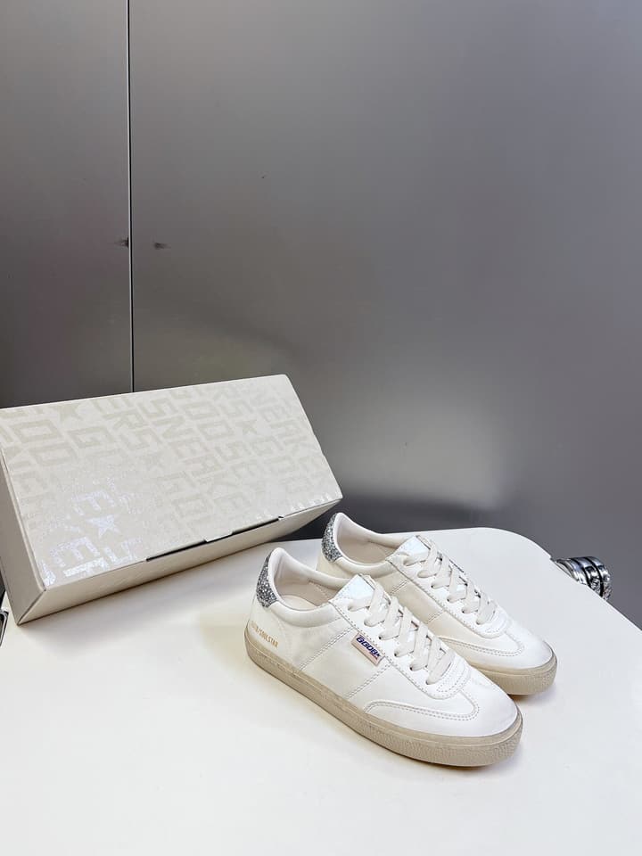 Golden Goose Distressed Leather Sneakers in Iridescent Pink