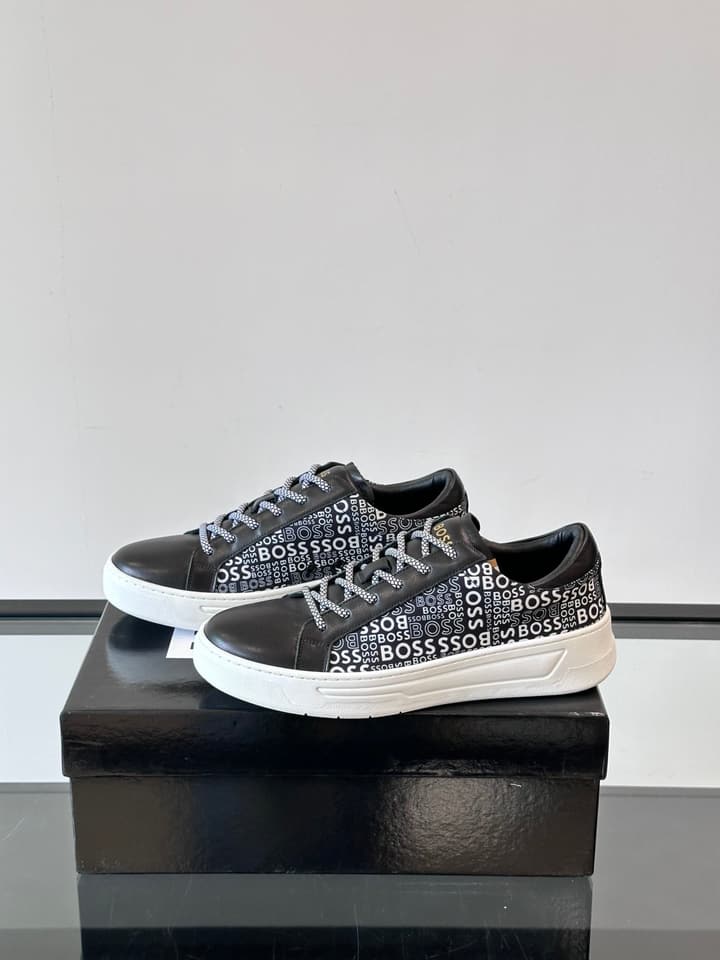 Boss Italian-Made Cupsole Sneakers in Black Patterned