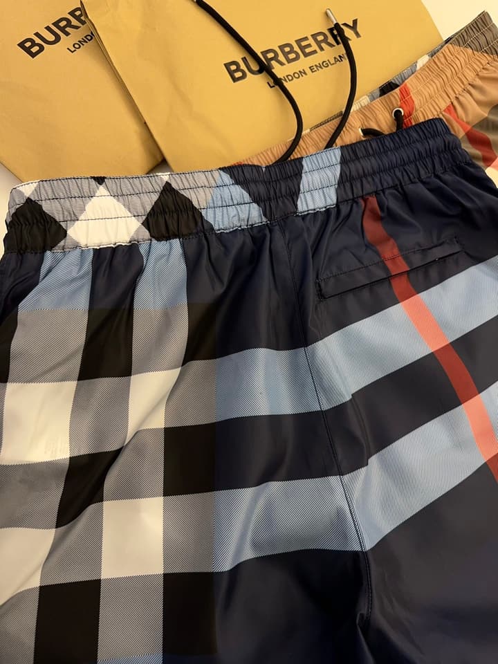 Burberry Large Check Drawstring Beach Shorts in Royal Blue Red Check