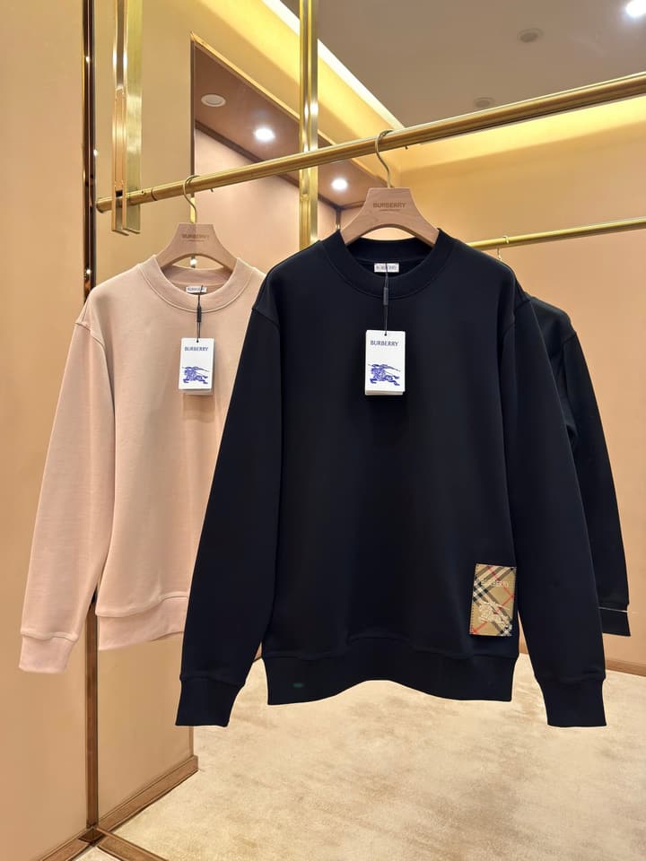 Burberry Check Label Cotton Crewneck Sweatshirt in Black