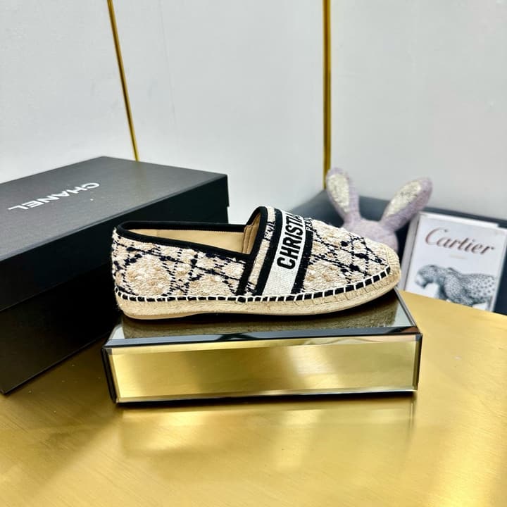 Dior Granville Embroidered Espadrille Flats in Beige/brown Oblique Pattern