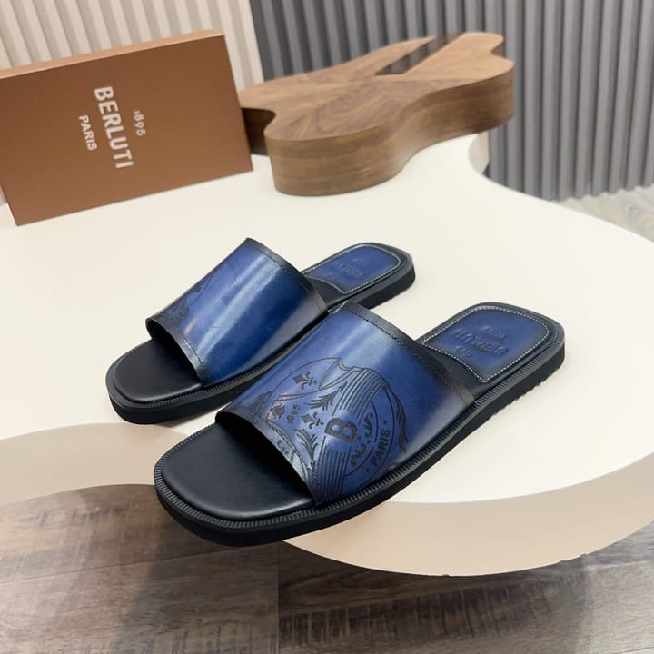 Berluti Hand-Painted Calfskin Slippers in Matte Black
