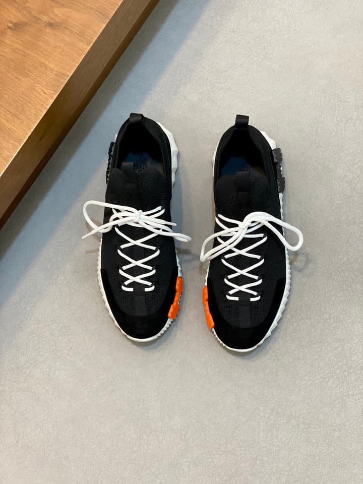Hermès Suede and Denim Canvas Sneakers in Black And White