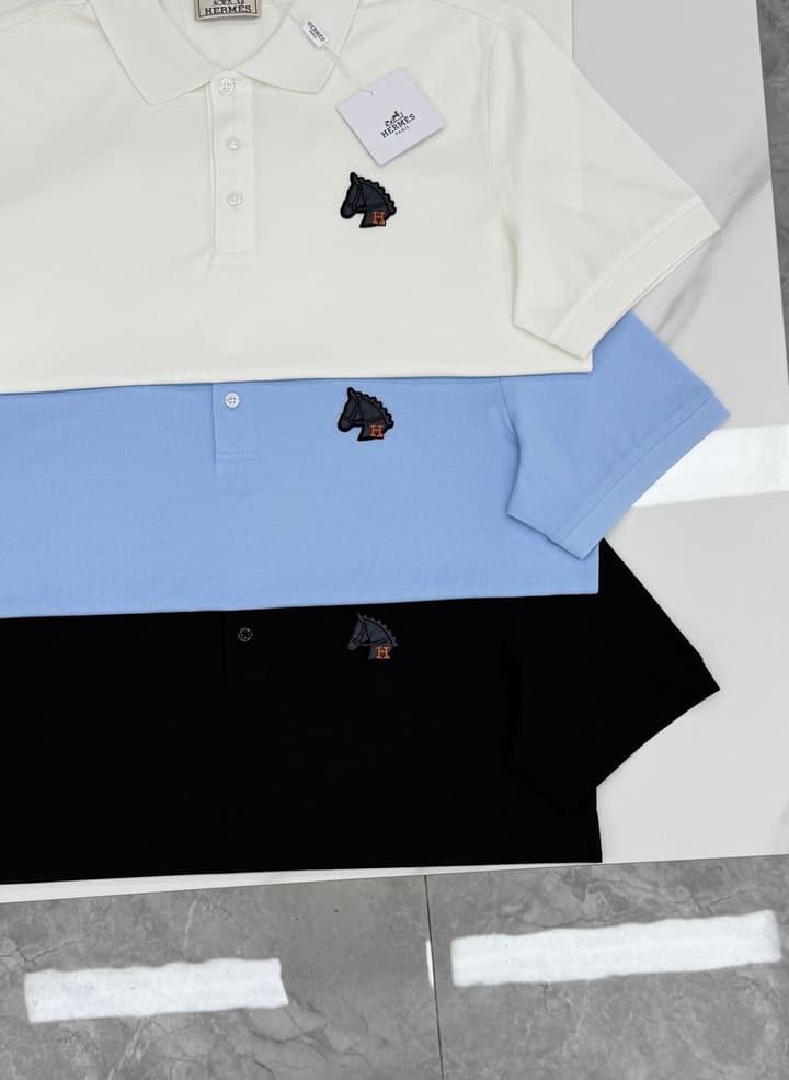 Hermès 3D Horse Flocking Polo Shirt in Black