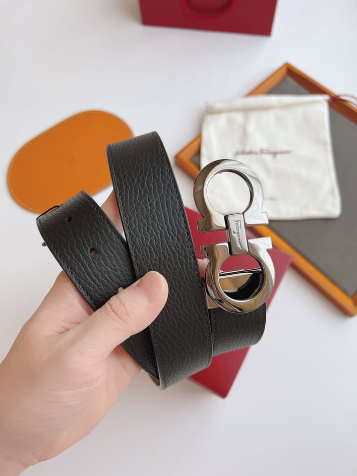 Ferragamo Men's Reversible Leather Belt in Black/brown Reversible With Gold Buckle