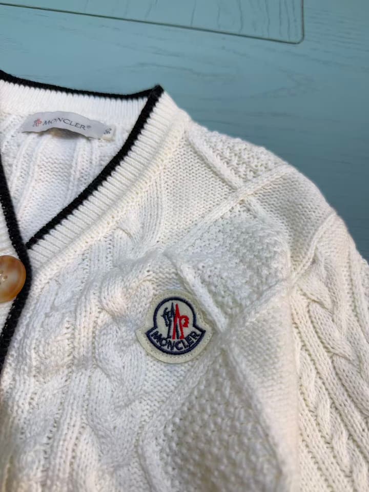 Moncler Classic Knit Cardigan – Kids Collection – 2025SS in White With Black Trim