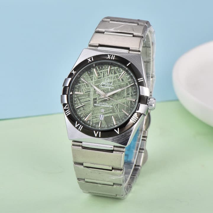 Omega Constellation Series Mechanical Watch in Black Bezel Green Dial