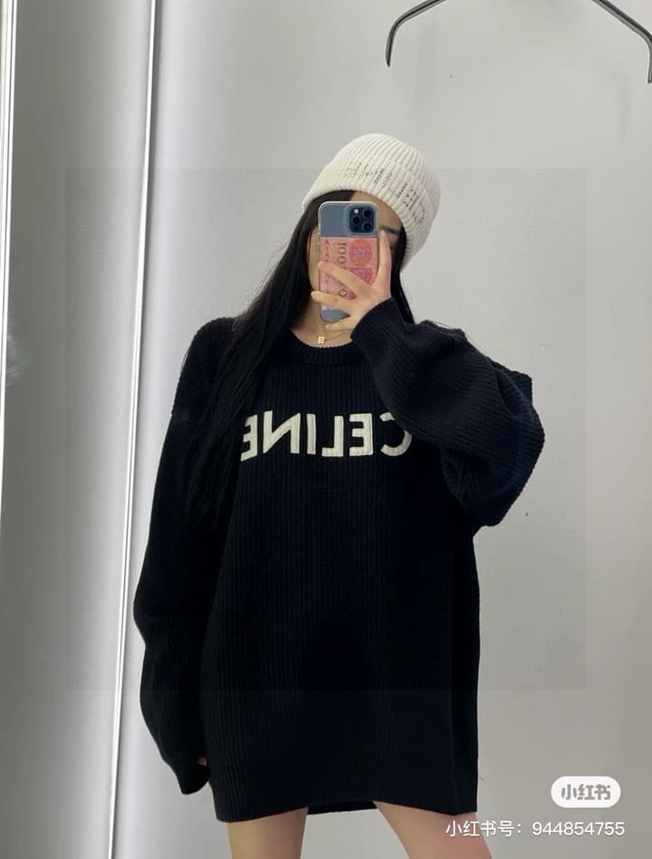Celine Classic Embroidered Crewneck Sweater in Army Green