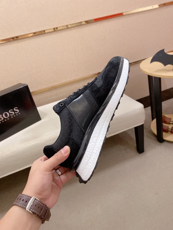 Boss Italian Leather Casual Sneakers in Dark Navy