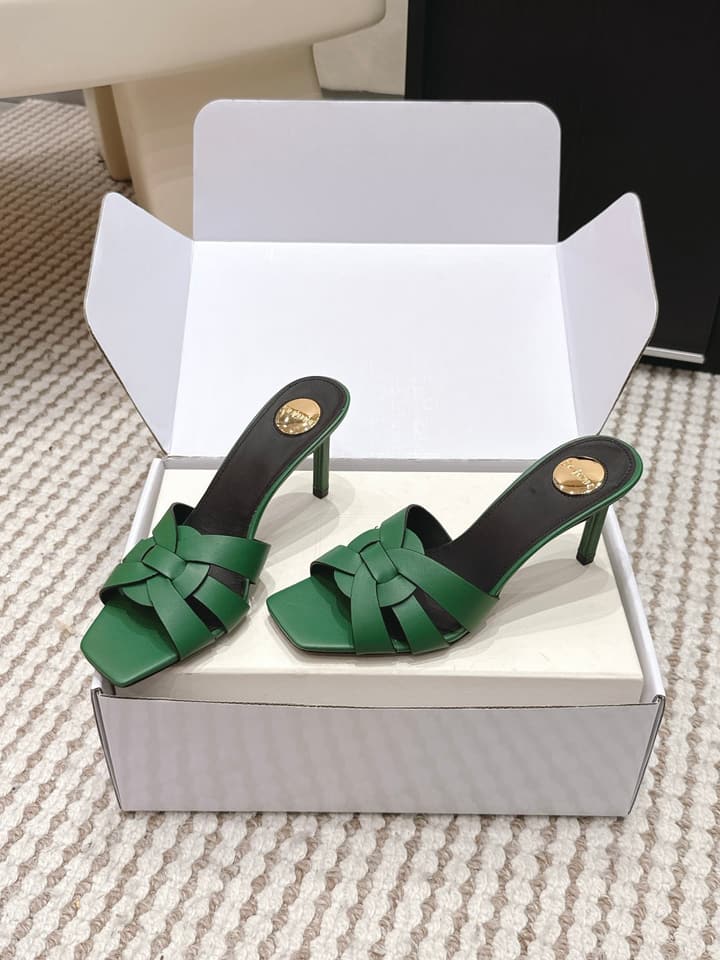 Saint Laurent Melody Square-Toe Heeled Sandals – 2026 Spring/Summer Collection in Beige Patent